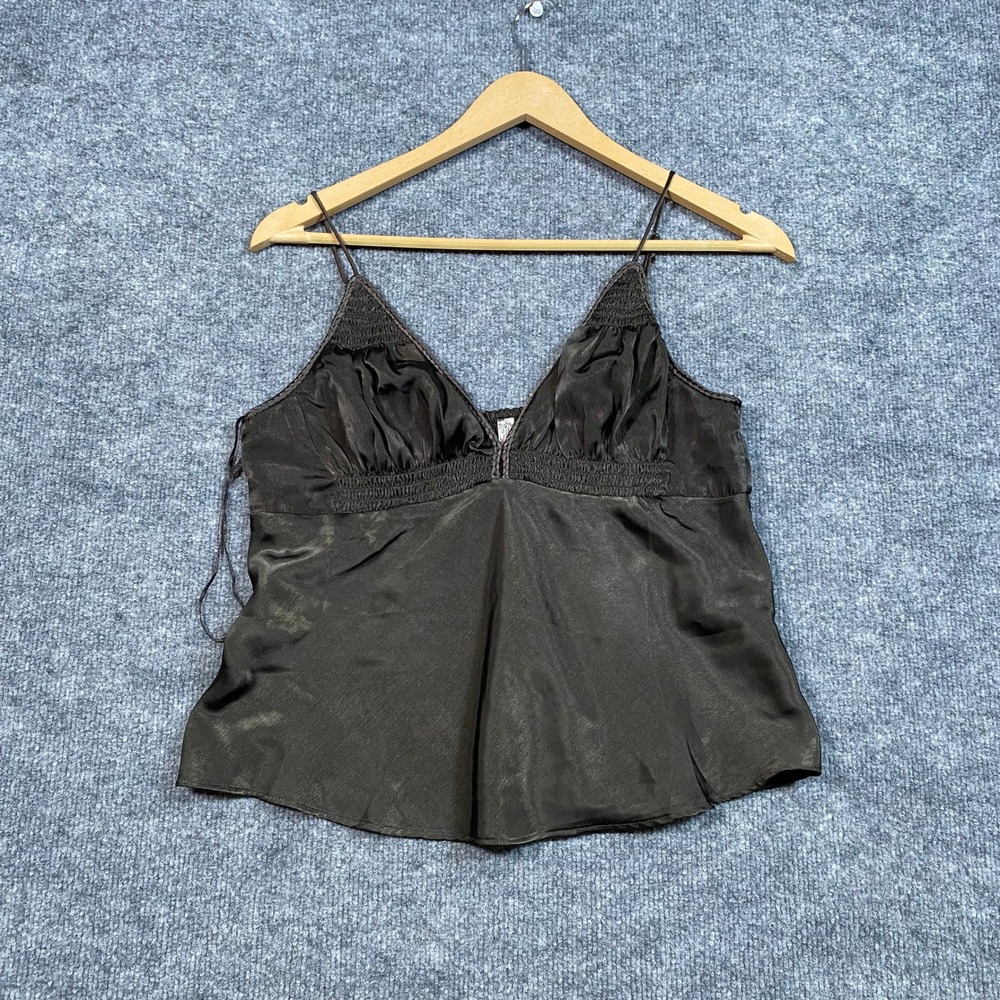 Intimately Free People Brown Smocked V-Neck Camisole Metallic Sheen Top Small